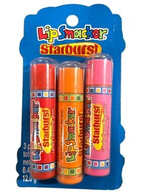 3pc Set Vintage Lip Smacker Bonne Bell Starburst Bubble Font Aztec+Mango+StrwWat
